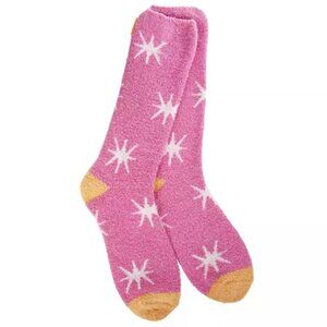 Worlds Softest Socks Cozy Stars Crew Women's Size 6-11 Starburst Azalea NWT
